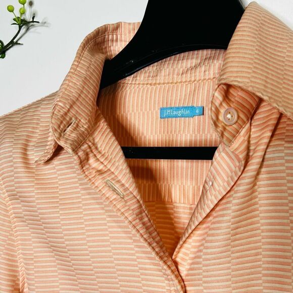 J. McLaughlin Orange White 3/4 length Button Collared Shirt - Picture 3 of 10